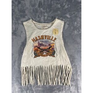 Recycled Threads Nashville Music Festival Fringe Graphic Muscle Tank Top White M